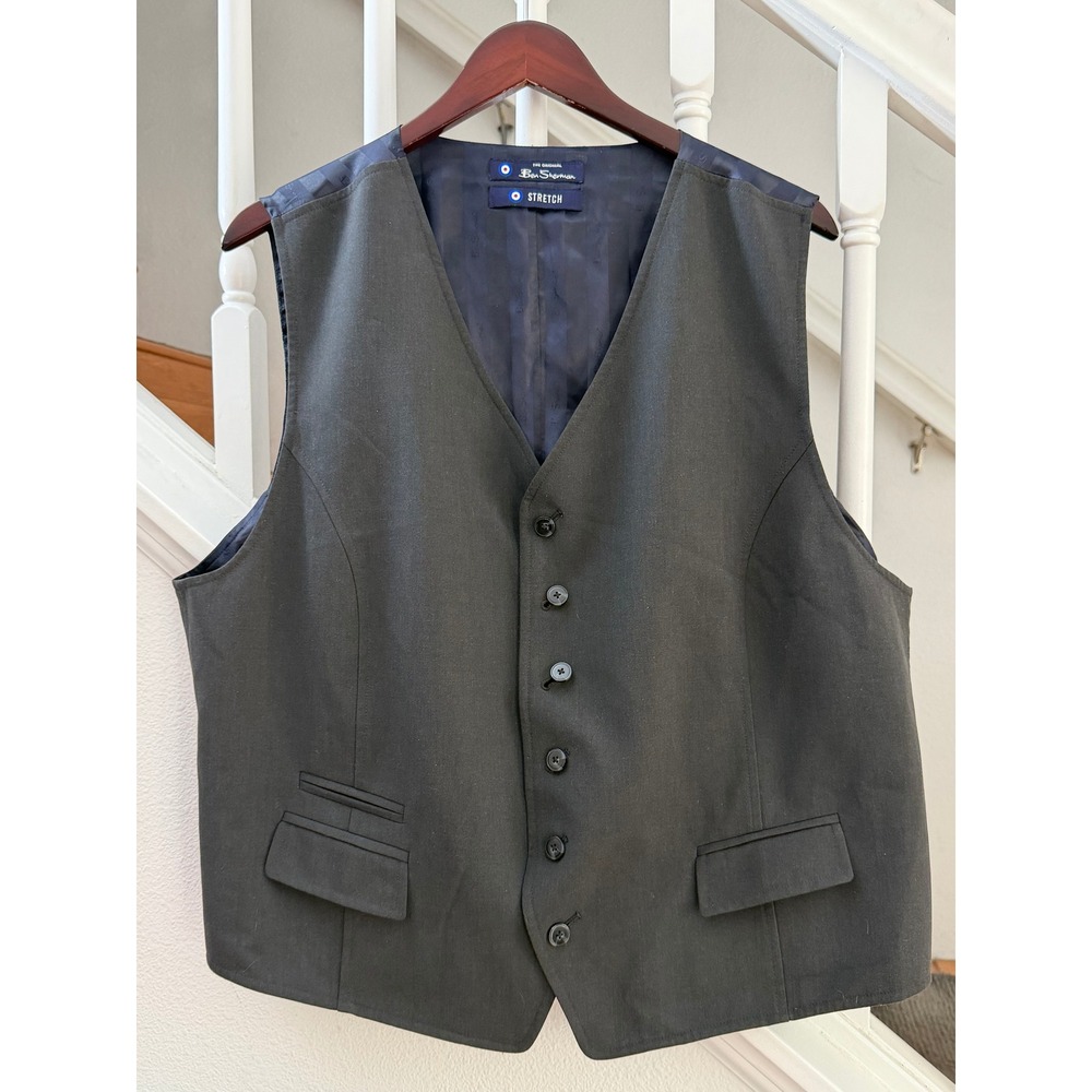 Ben Sherman Mens Stretch Waistcoat Vest Charcoal Grey Navy Blue Back Cinch Strap